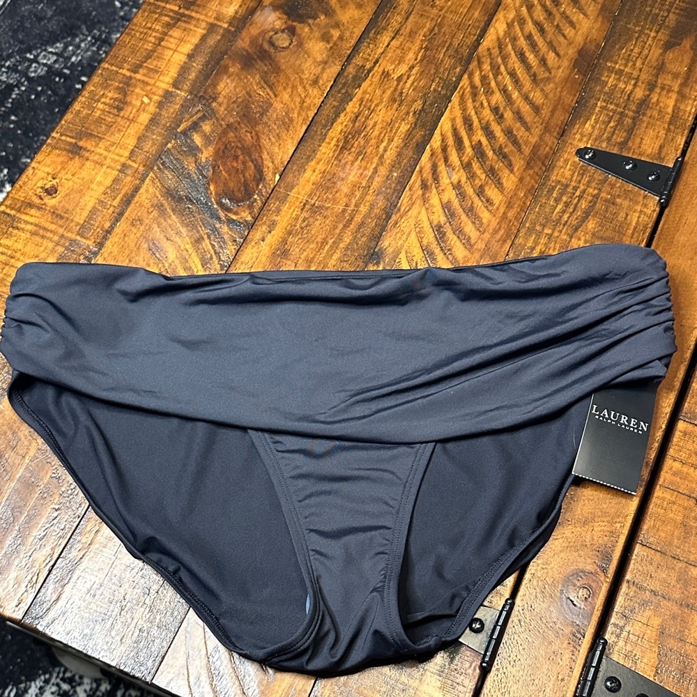 NWT Ralph Lauren Black Ruched High-Waist Swim Bottoms - Size 14